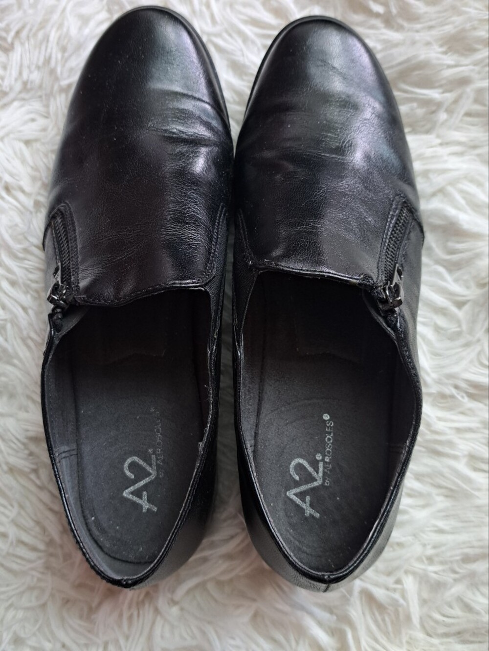 A2 By Aerosoles Black Slip-On Leather Loafers with Side Zips